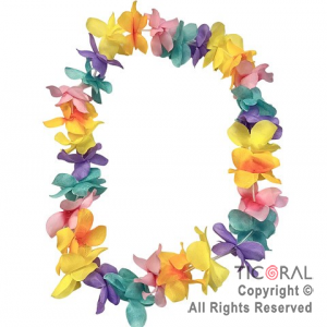 COLLAR HAWAIANO FLORES TELA MULTICOLOR PASTEL x 12